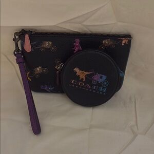 Coach Black Wristlet with Colorful Print